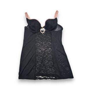 Essentials by ABS Black Lace & Mesh Babydoll Lingerie Size Large